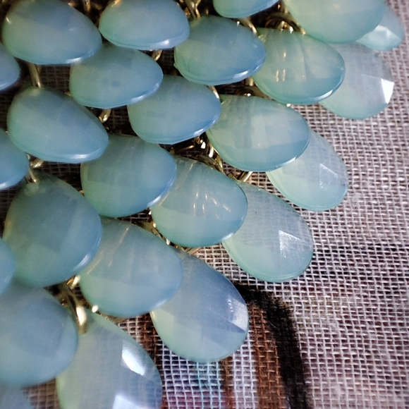 Seafoam Bluish Green Acrylic Gold Tone Teardrop Cascade Statement Necklace - Picture 6 of 6